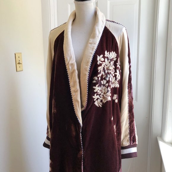 Free People Burgundy and Cream Embroidered Coat - Picture 6 of 14